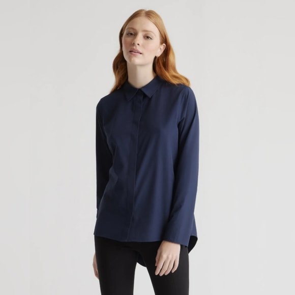 Quince Navy Performance Tech Blouse Size Large - Picture 1 of 13